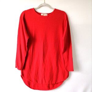 Michael Kors Womens Red Hi Low Hem Drop Shoulder Scoop Neck Sweater Size S